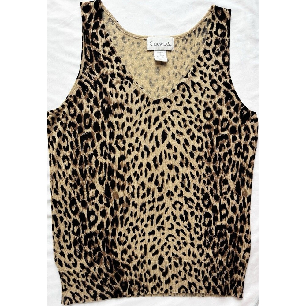 Vintage Chadwick's Women's V-Shaped Leopard Print Sleeveless Sweater Size Small